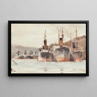 Henry Scott Tuke - Ships Moored Near King Harry Ferry On The River Fal.webp