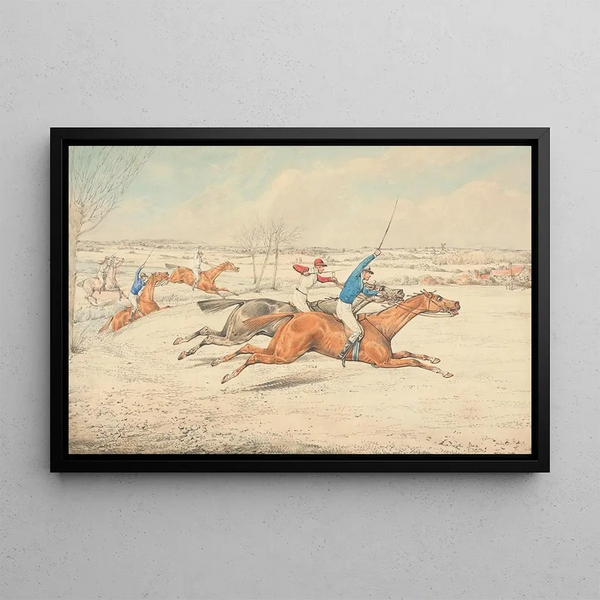 Corsa di ostacoli, Cinque cavalli al galop a destra - Henry Thomas Alken — quadro incorniciato alla parete