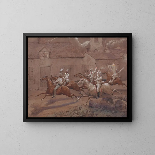 I cavalieri notturni di Nacton, la fine della chiesa e del villaggio di Nacton - Henry Thomas Alken — quadro incorniciato alla parete
