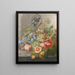 Still life with flowers, fruits, a great tit, and a mouse - Herman Henstenburgh — framed artwork on a wall