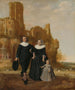 Portrait eines Paares mit ihrem Kind in einer Landschaft - Herman Meynderts Doncker — Ansicht des Kunstwerks