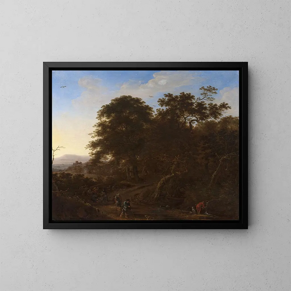 Paesaggio con viaggiatori - Herman Saftleven — quadro incorniciato alla parete