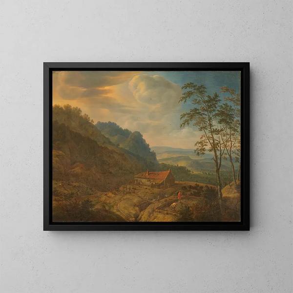 Paesaggio montano con fattoria - Herman Saftleven — quadro incorniciato alla parete