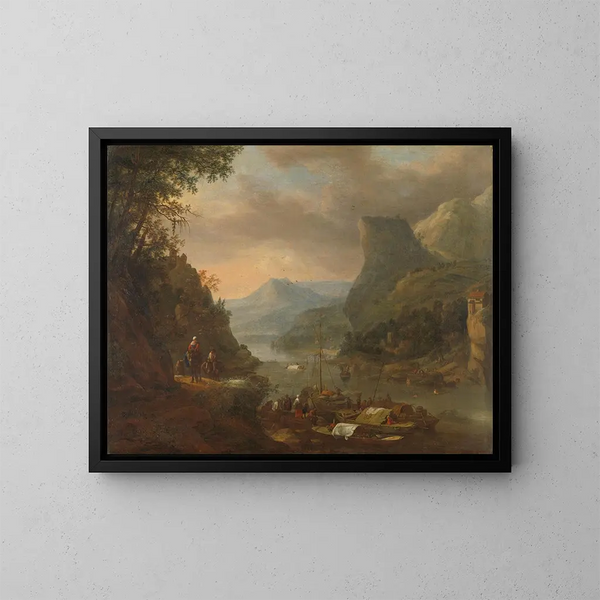 Vista sul fiume in una regione montuosa - Herman Saftleven — quadro incorniciato alla parete