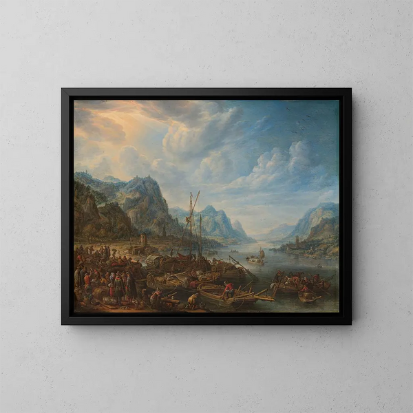Vista sul fiume con molo - Herman Saftleven — quadro incorniciato alla parete
