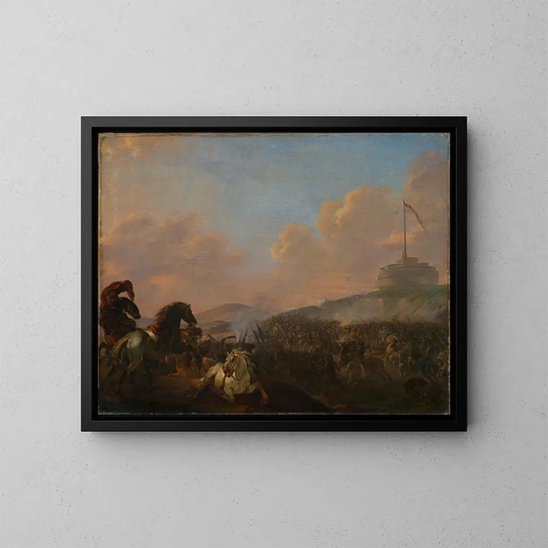 Bataille aux portes de Rome avec vue sur le château Saint-Ange - Herman van Lin — quadro incorniciato alla parete