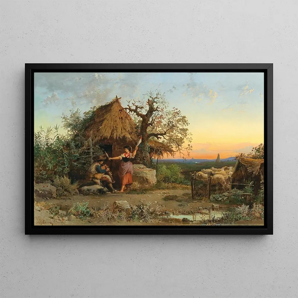 Hermann David Salomon Corrodi - A backpipe playing shepherd in the background Rome.webp