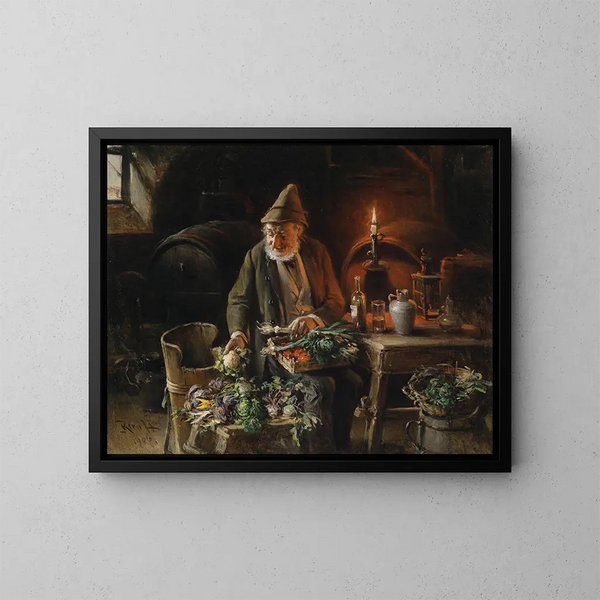 Verkäufer von Edelsteinen im Weinkeller - Hermann Kern — gerahmtes Bild an der Wand