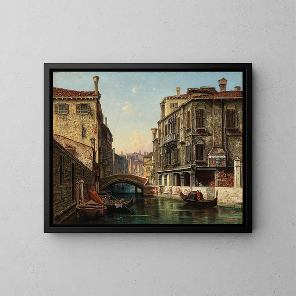 Venise, vue du canal sous le portique de la chênaie - Hermann Oskar Schwan — gerahmtes Bild an der Wand
