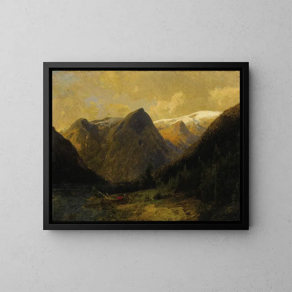 Canoë am Wasserufer - Hermann Ottomar Herzog — gerahmtes Bild an der Wand