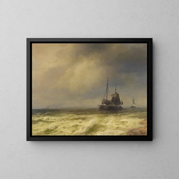 Zwei Schiffe am Meer - Hermann Ottomar Herzog — gerahmtes Bild an der Wand