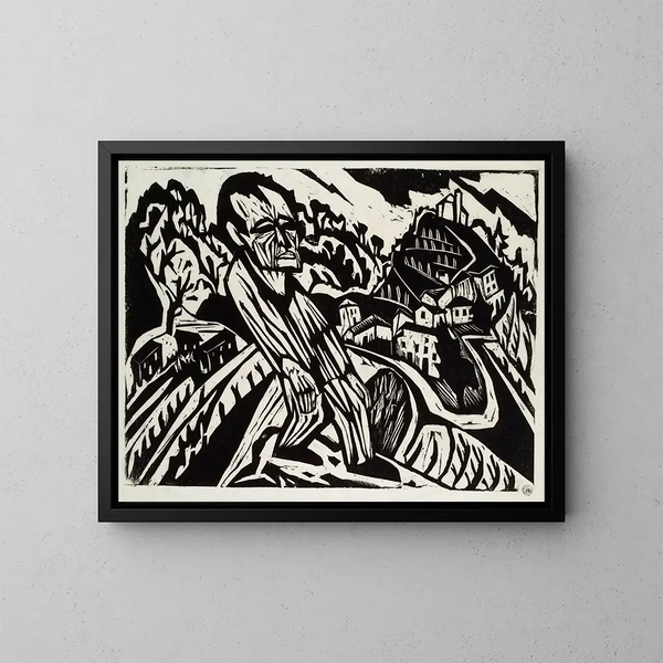 Mann in der Landschaft - Hermann Scherer — gerahmtes Bild an der Wand
