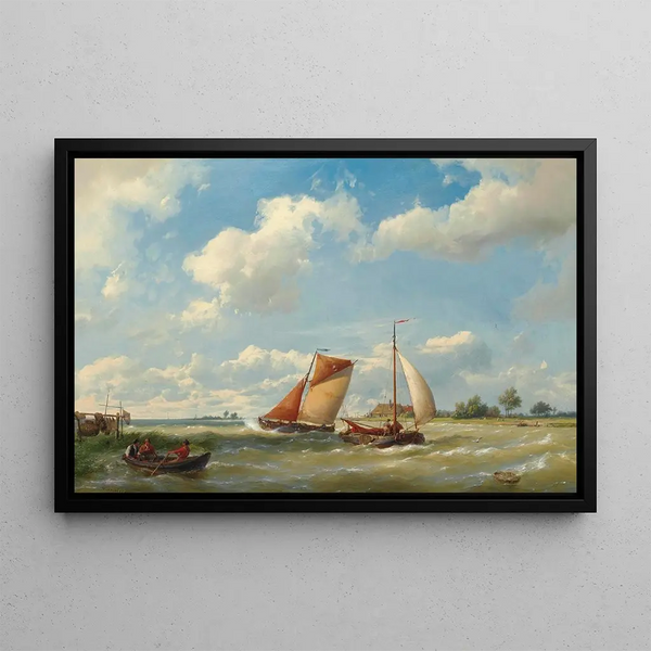 Hermanus Koekkoek - Dutch barges in choppy waters.webp