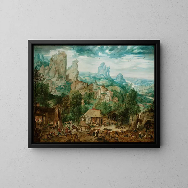 Paesaggio con una fonderia - Herri met de Bles — quadro incorniciato alla parete