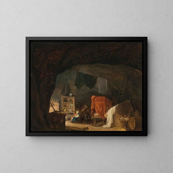 Una famiglia in una grotta - Hubert Robert — quadro incorniciato alla parete