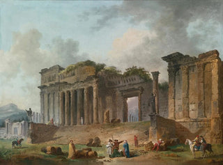Hubert Robert - An Architectural Capriccio With An Artist Sketching In The Foreground.webp