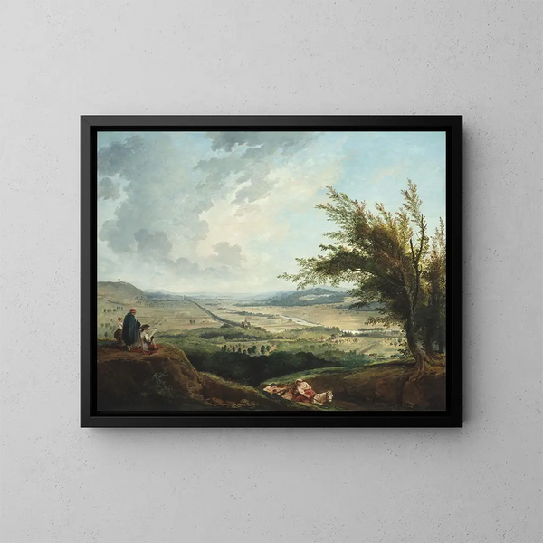 Un vasto paesaggio vicino a Parigi - Hubert Robert — quadro incorniciato alla parete