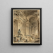 Galerie mit gewölbten Säulensäulen und sitzender antiker Statue - Hubert Robert — gerahmtes Bild an der Wand
