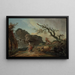 La Cascade, ein felsiger Hügel mit einer Bäuerin und einem Kind in der Nähe eines Wasserfalls und Jungen, die sich unter einem Blitzbaum ausruhen - Hubert Robert — gerahmtes Bild an der Wand