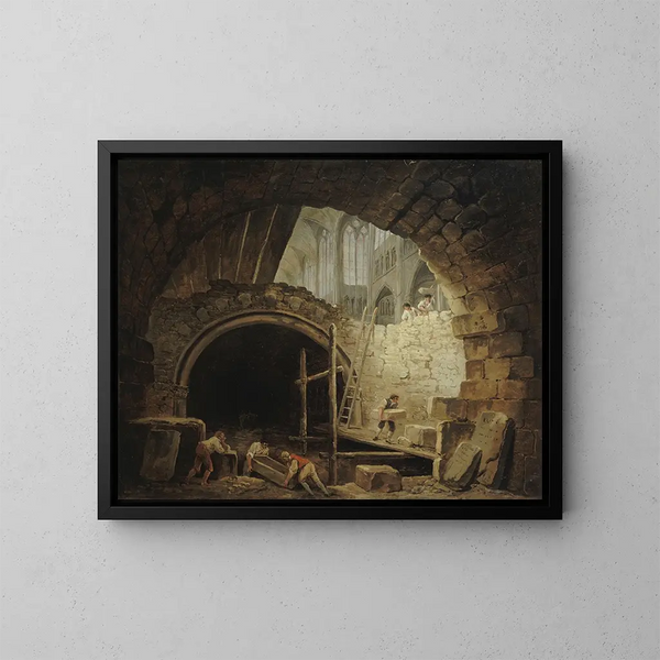 La violazione delle cripte dei re nella basilica di Saint-Denis nell'ottobre 1793 - Hubert Robert — quadro incorniciato alla parete