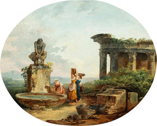 Paesaggio con lavandaie a una fontana - Hubert Robert — vista dell’opera