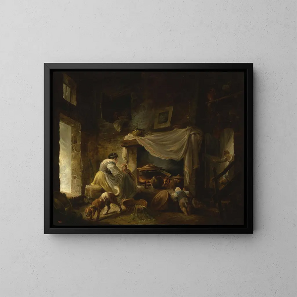 Küche im ländlichen Stil in Ruinen - Hubert Robert — gerahmtes Bild an der Wand