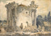 Il Tempio della Sibilla a Tivoli Un uomo con cappotto e cappello sui gradini Un gruppo di monaci a destra - Hubert Robert — vista dell’opera