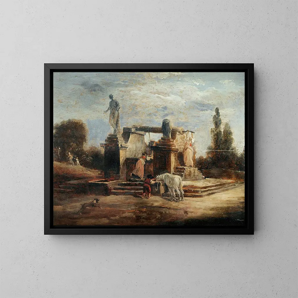 le lavandaie alla fontana - Hubert Robert — quadro incorniciato alla parete