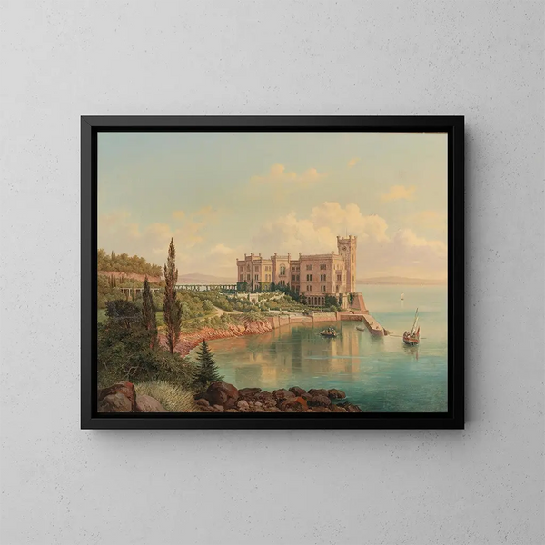 Vista del castello di Miramare vicino a Trieste - Hubert Sattler — quadro incorniciato alla parete