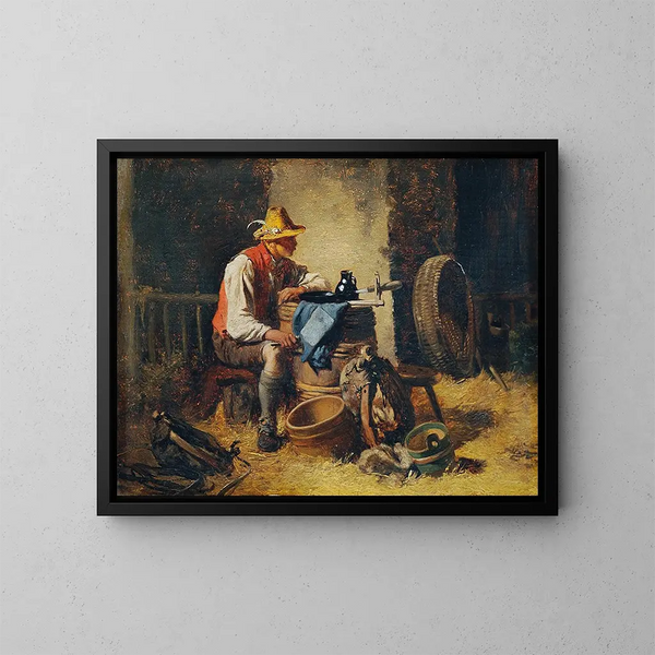 in der Scheune - Hugo Kauffmann — gerahmtes Bild an der Wand