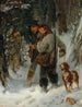 Hugo Kauffmann’s Looking for the Game — three hunters and a dog in snow