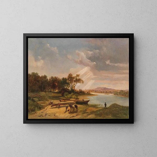 Costruttori di barche sulla riva - Ignaz Raffalt — quadro incorniciato alla parete