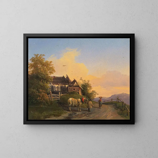 Ritorno a casa al crepuscolo - Ignaz Raffalt — quadro incorniciato alla parete