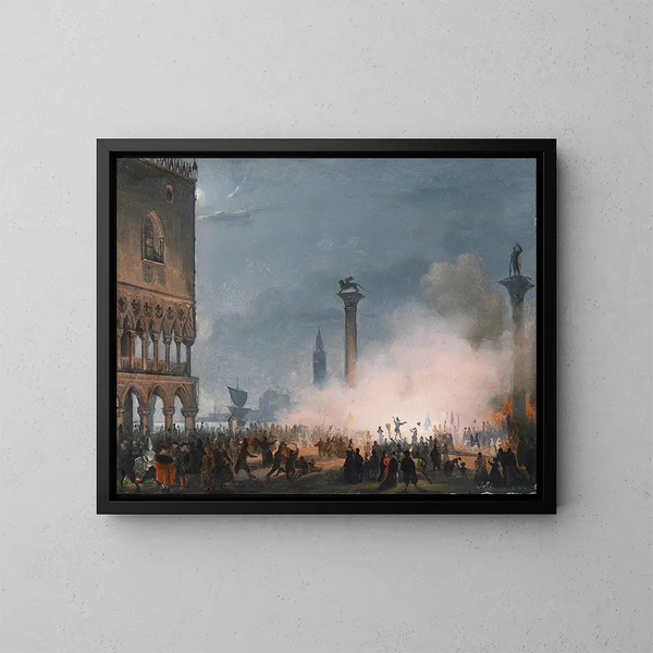 Venedig, die Piazzetta bei Nacht - Ippolito Caffi — gerahmtes Bild an der Wand