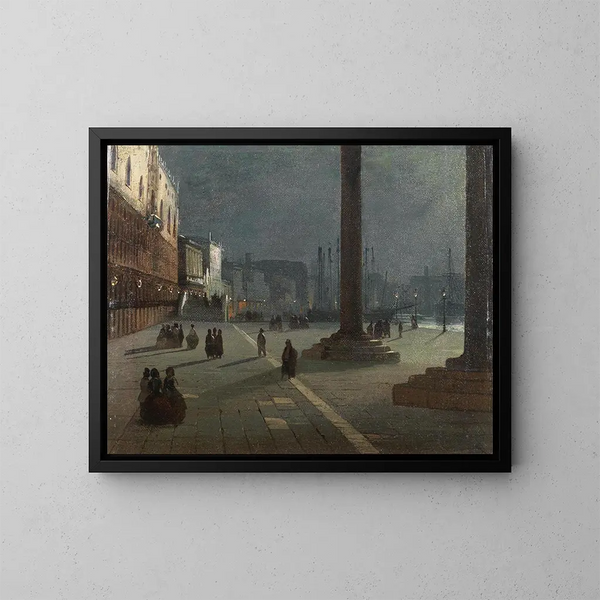 Venise, vue du Molo di San Marco avec la Riva degli Schiavoni au clair de lune - Ippolito Caffi Gemälde — gerahmtes Bild an der Wand