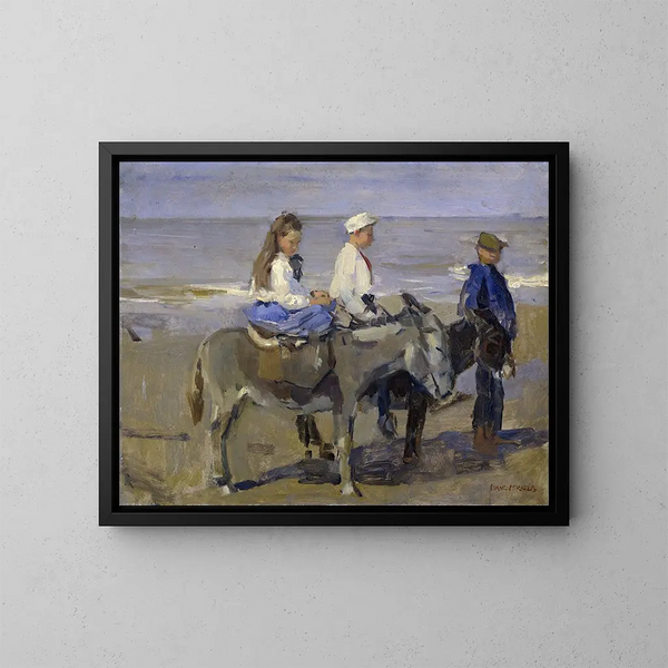 Junge und Mädchen auf Eseln - Isaac Israëls — gerahmtes Bild an der Wand