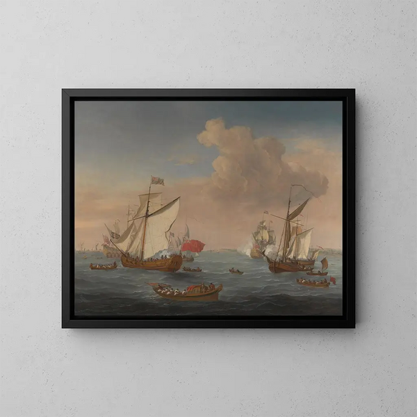 Boote im Mündungsgebiet der Themse bei Sheerness - Isaac Sailmaker — gerahmtes Bild an der Wand