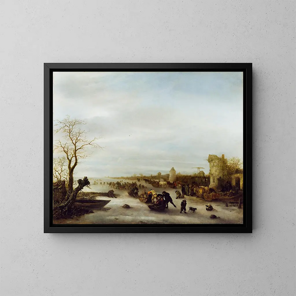 Eine Winterlandschaftsszene - Isaac van Ostade — gerahmtes Bild an der Wand