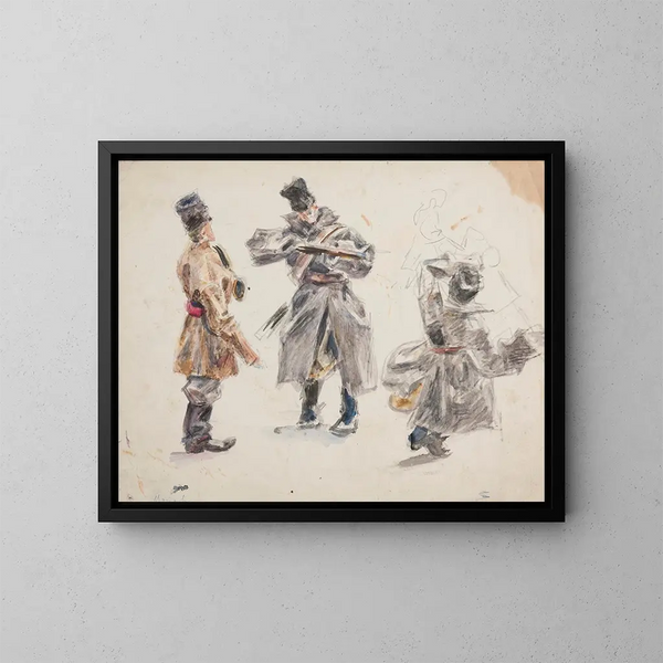Studien zu den Figuren für die Hinrichtungs-Szene - Ivan Ivanec — gerahmtes Bild an der Wand