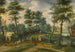Landschaft mit Bäumen, Rinderhirten und ihrer Herde, ein Dorf im Hintergrund - Izaak van Oosten — Ansicht des Kunstwerks