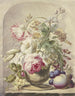 Bouquet in a vase. Front right: a peach and grapes. - J. H. van Loon — artwork view