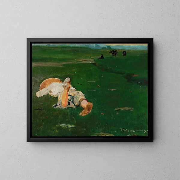 Schäfermädchen auf einer Wiese - Jacek Malczewski — gerahmtes Bild an der Wand