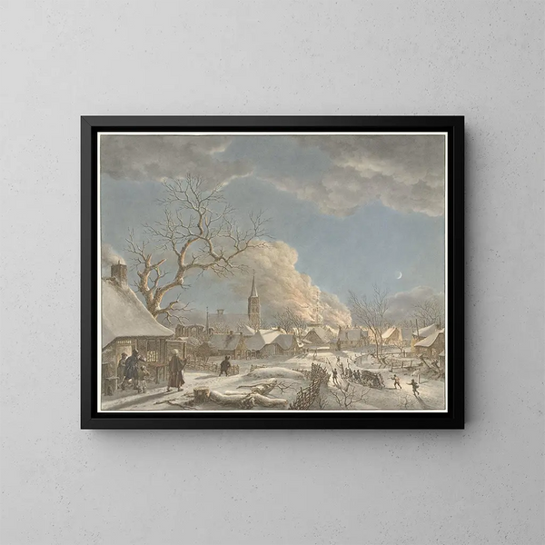 Winternacht und Feuer - Jacob Cats — gerahmtes Bild an der Wand