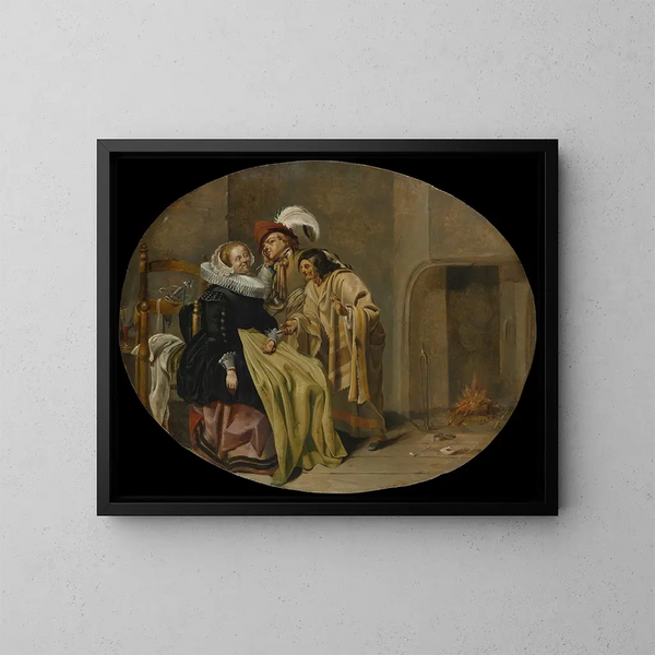 Un coppia in un interno con una cartomante gitana - Jacob Duck — quadro incorniciato alla parete