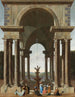 Un portico classico con una compagnia elegante riunita intorno a una fontana - Jacob Ferdinand Saeys — vista dell’opera