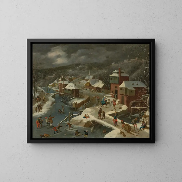 Un paesaggio invernale con la Fuga in Egitto - Jacob Grimmer — quadro incorniciato alla parete