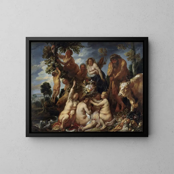 Achéloos sconfitto da Ercole, l'origine della corna dell'abbondanza, allegoria della fecondità - Jacob Jordaens — quadro incorniciato alla parete