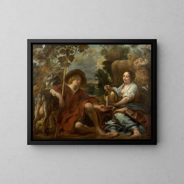 Bergère versante del latte a un pastore - Jacob Jordaens — quadro incorniciato alla parete