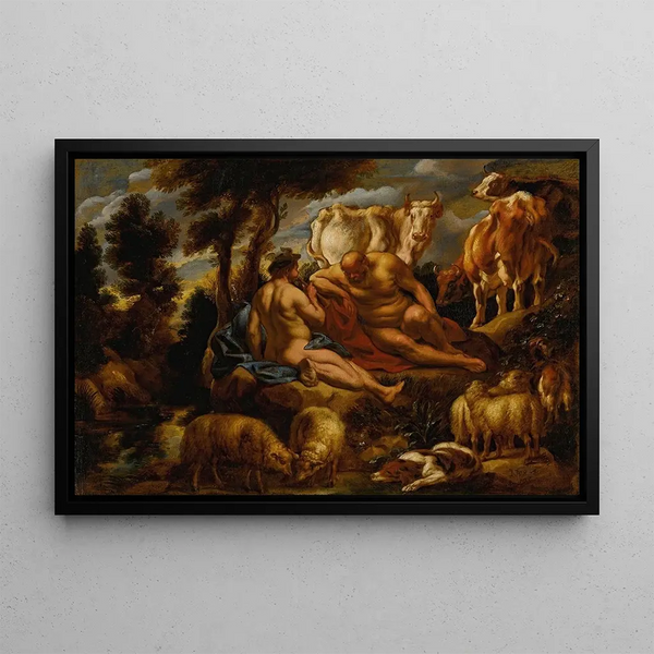 Jacob Jordaens - Mercury playing Argus to sleep with his flute with Io transformed into a white heifer.webp