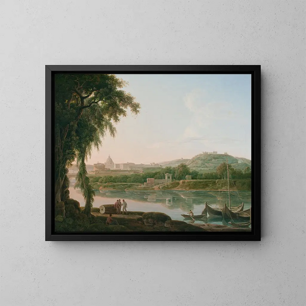 Vista lontana di Roma attraverso il Tevere - Jacob More — quadro incorniciato alla parete